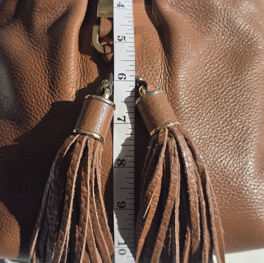 Michael Kors Leather Crossbody Bag Women's Brown Pebble Tassels Logo Small